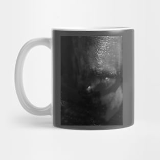 Portrait, digital collage, special processing. Weird. Alien mouth. Grayscale. Mug